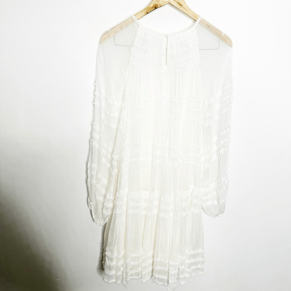 MAGALI PASCAL Amaia Tiered Trapeze Dress white sheer blouson sleeves womens S - Picture 5 of 8